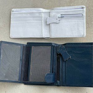 Lot of 2 Wallet Card holder Handmade Genuine Leather Bifold Wallet Blue White